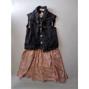 Soho Blue Girls Black Denim Vest & Pink Floral Dress Set Size 10